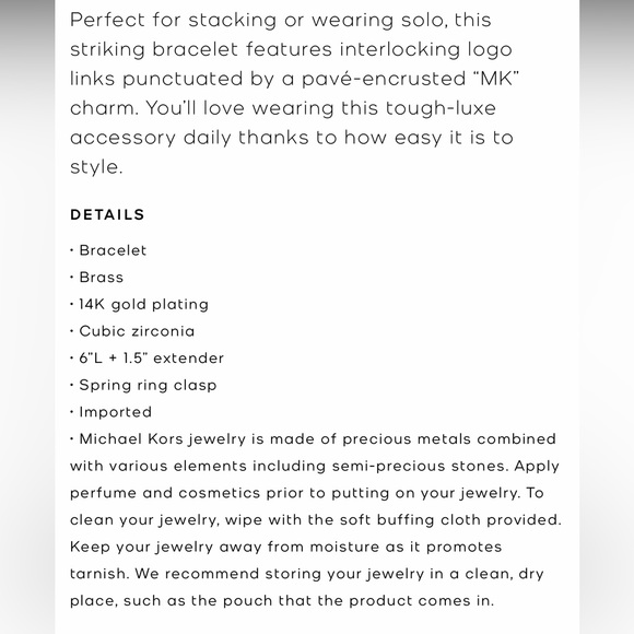 MICHAEL KORS 14K Gold Plated-Plated Brass Pavé Logo Chain Bracelet - Picture 8 of 10